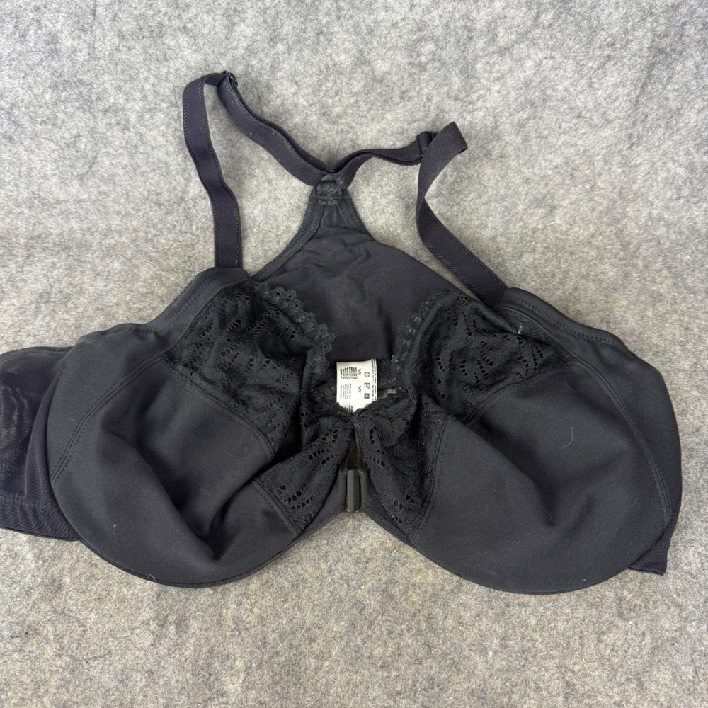 Glamorise Black Lace T-Back Front Close Wonderwire Bra 1246 44C